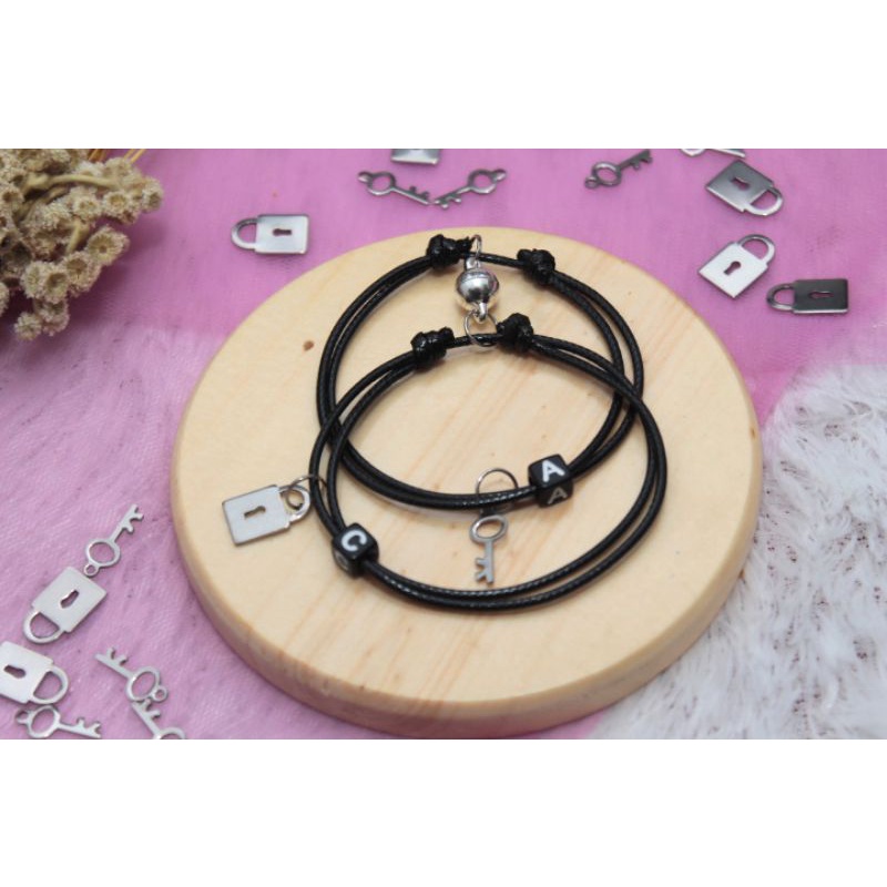 Costum Vòng Tay Dây Thừng Khóa Nam Châm In Chữ / Chìa Khóa / Vòng Tay / Vòng Tay / Lắc Tay / Dây Xích / Vòng Tay / Vòng Tay / Tình Bạn Kiểu Hàn Quốc Cho Cặp Đôi / Tình Bạn / Chữ Costum
