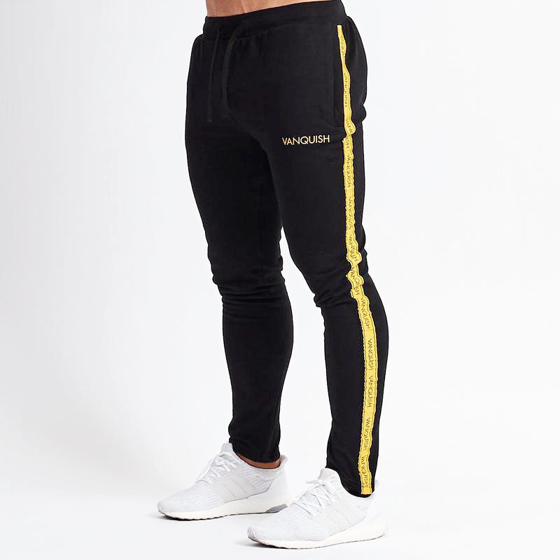 VQ Cotton Striped Sports Pants Men's Fashion Casual Slim Trousers