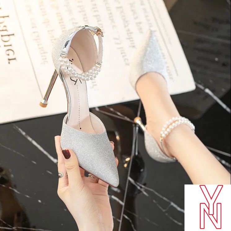 Giày Cao Gót Mũi Nhọn Quai Đính Ngọc Trai Nhân Tạo Phong Cách Pháp Thời Trang Mùa Hè Mới 2021 Dành Cho Bạn Nữ