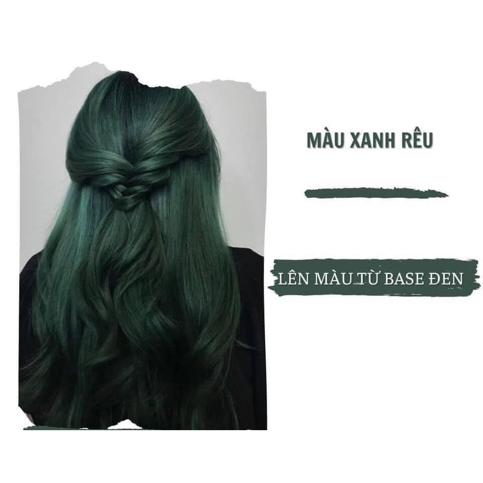 (KHÔNG TẨY100%-XANH RÊU) Thuốc nhuộm tóc RÊU KHÓI lên màu từ nền đen