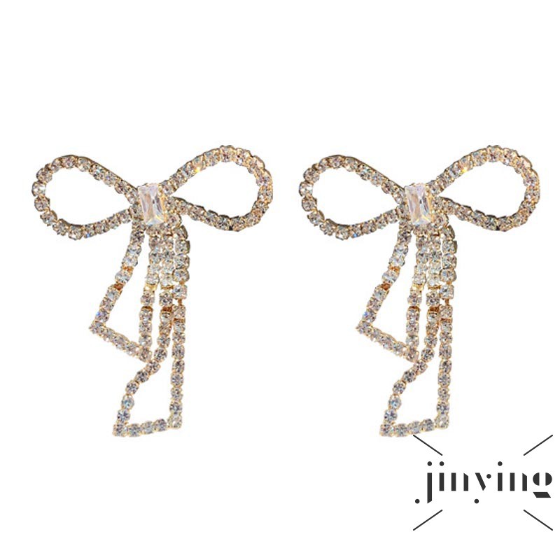 GETNOIVAS ❤S Wind 925 Silver Needle Zircon Bowknot Tassel Commuter Earrings European and American Exaggerated