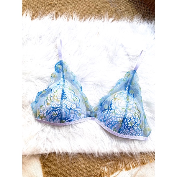 Set Bralette Ren Mút Ngực Quần Đùi Xanh Hoa Mary House Bra & Sleepwears
