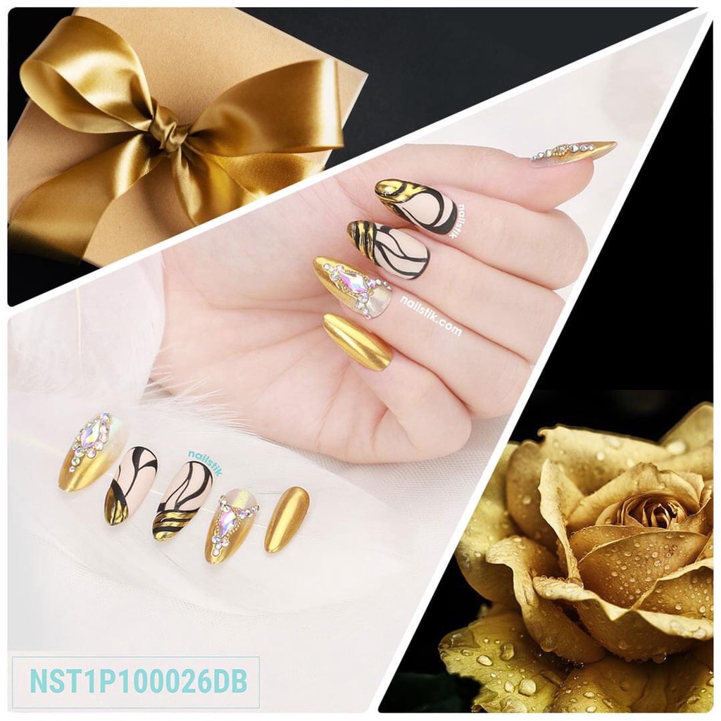 Móng úp thiết kế by NAILSTIK, màu vàng, form móng bầu, dài 026