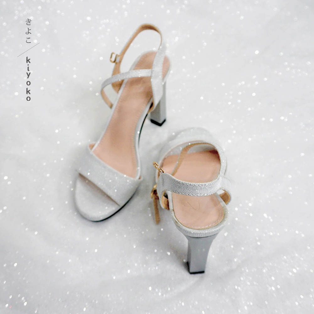 Giày cưới sandal Kiyoko lấp lánh màu trắng bạc cao 10cm | siêu chắc chân