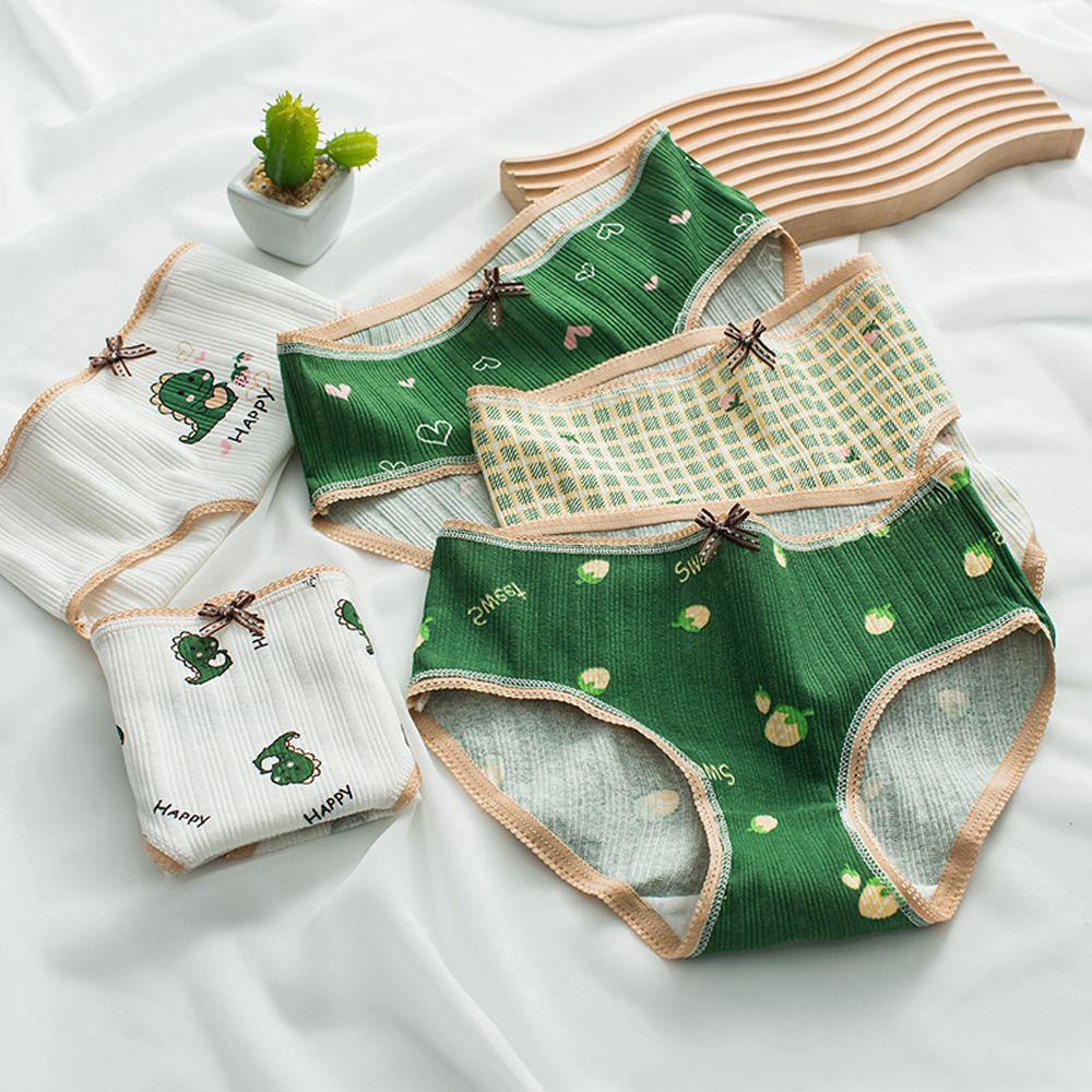 Quần Lót Cotton In Họa Tiết Hoạt Hình Đính Nơ Màu Xanh Lá Thời Trang Cho Nữ