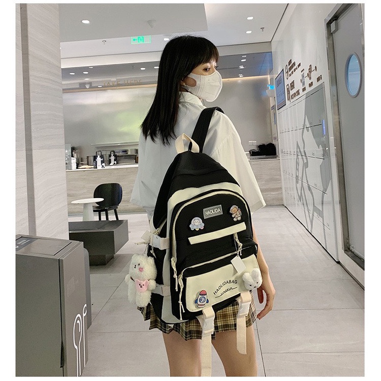 Balo Haolida chất liệu chống thấm phối màu thời trang tặng full phụ kiện sticker móc khóa
