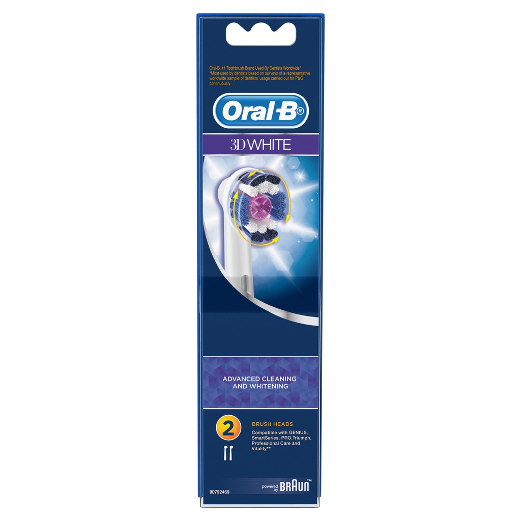 Đầu Bàn Chải Điện ORAL-B 3D White Làm Trắng Răng (2 cái) loại bỏ thêm đến 100% mảng bám