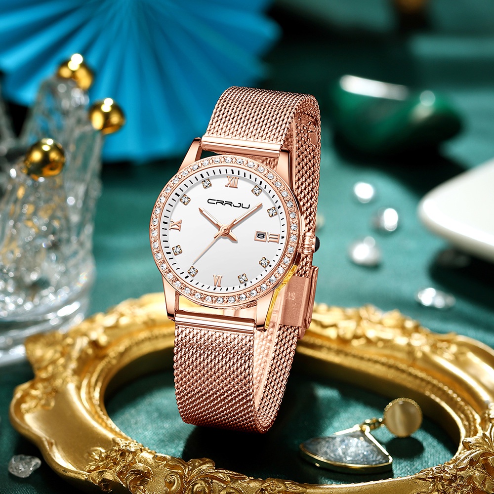Đồng hồ CRRJU 2186X máy quartz bằng thép không gỉ chống thấm nước sang trọng thời trang cho nữ