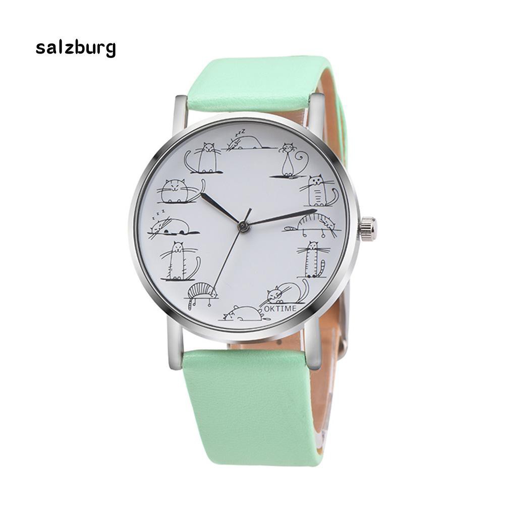 Đồng hồ nữ mặt in hình mèo hoạt hình dễ thương dây giả da | BigBuy360 - bigbuy360.vn