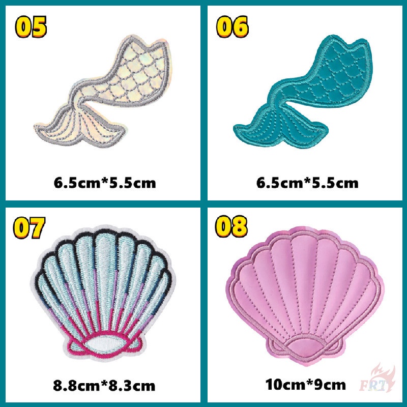☸ Miếng Dán Patch Hình Vỏ Sò Và Đuôi Nàng Tiên Cá ☸ 1 Miếng Dán Ủi Thêu Hình Hoạt Hình