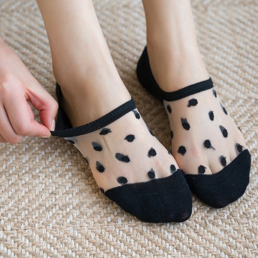 Vớ lưới xuyên thấu CuteByte họa tiết chấm bi thời trang cho nữ