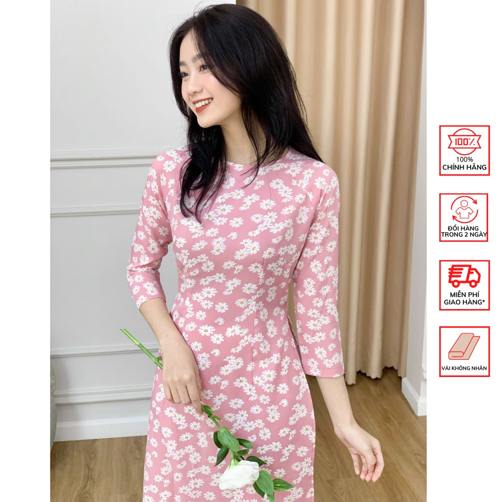 Áo dài FOR HER Hoa Cúc Hồng AD01576