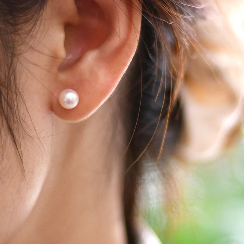 Bông Tai Dạng Xỏ Hạt Ngọc Trai Trắng 8mm Cho Nữ