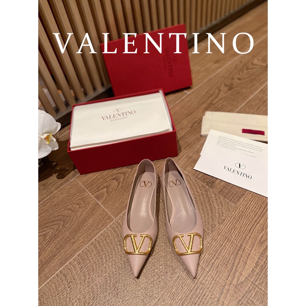 Giày đế bằng nữ da thật thời trang cao cấp Valentino phong cách thanh lịch