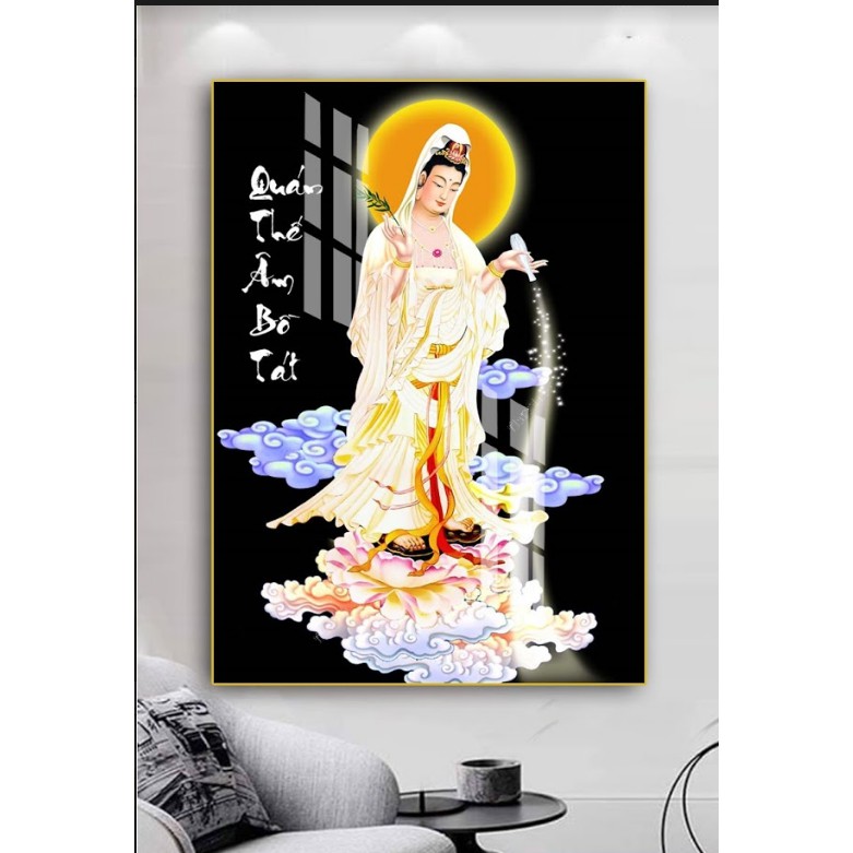 Tranh treo tường 3D - Phật Quan Âm đứng, Khung composit cao cấp, Màng kim tuyến chống loá, chống trầy, chống nước,SP mới