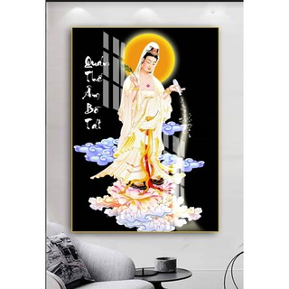 Tranh treo tường 3D - Phật Quan Âm đứng, Khung composit cao cấp, Màng kim tuyến chống loá, chống trầy, chống nước,SP mới