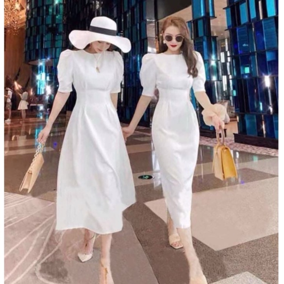 Đầm Dự Tiệc Dáng Dài,Maxi cổ Tròn Chít Eo Tay Bồng Ngắn (Cotton Full 2 Lớp) Tiểu Thư Dạo Phố Thời Trang Váy Nữ Minh Phúc