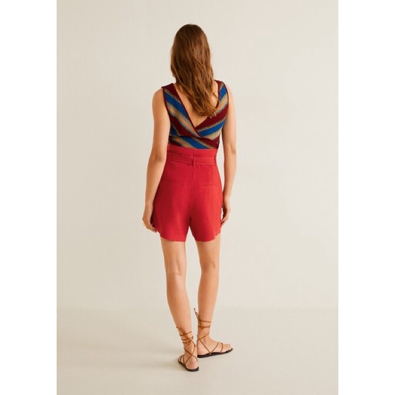 quần short linen đỏ big size lưng cao thắt nơ size 65-80kg