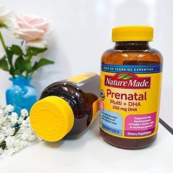 Vitamin Cho Bà Bầu Nature Made Prenatal Multi DHA 200mg Cho Bé Thông Minh Khỏe Mạnh Hộp 150 Viên - Hàng Chuẩn Mỹ