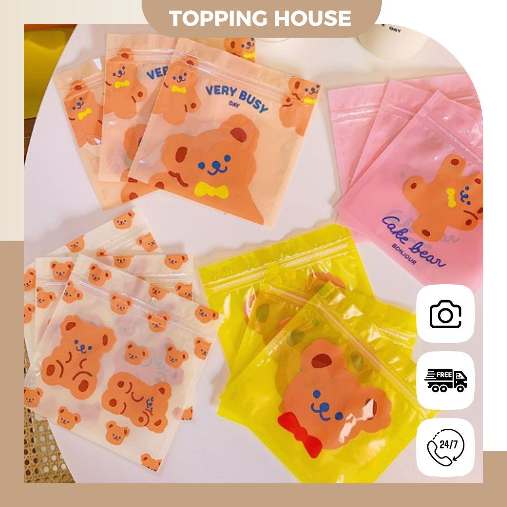 Túi Zip Mini Bag Nhựa Đựng Quà, Đồ Nhỏ, Bánh Kẹo Hình Gấu Hoạt Hình - Topping House - DC10