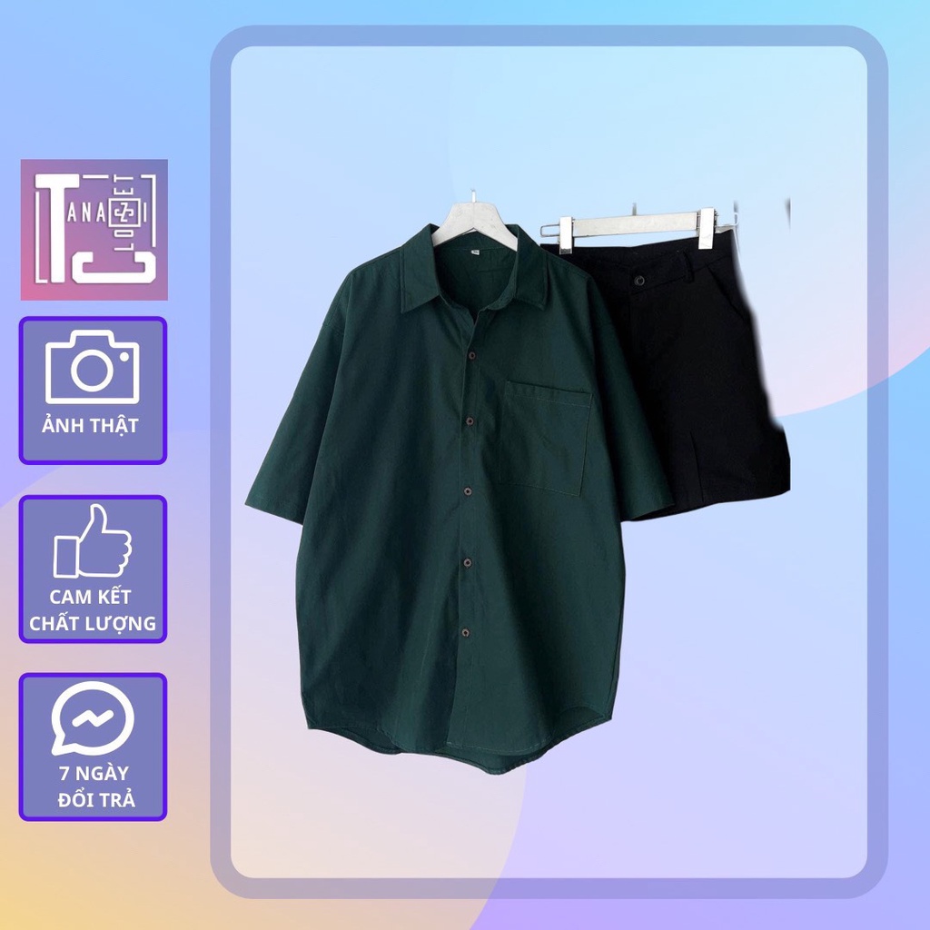 Áo sơ mi xanh lá cây tay ngắn (ảnh thật tại shop) Tanazi Closet (ko bao gồm váy quần)