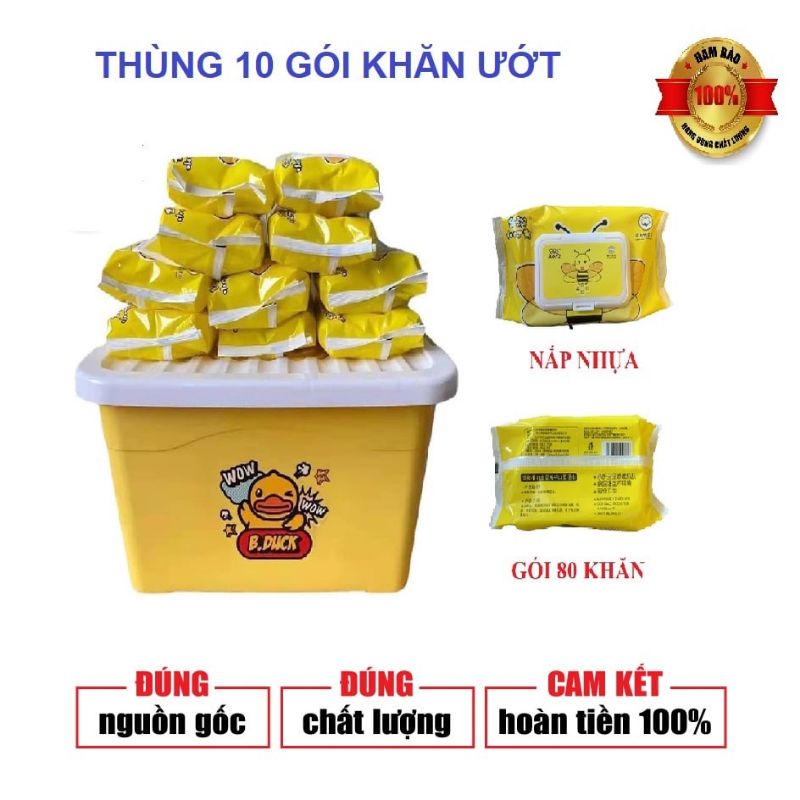 Khăn/giấy ướt vịt vàng 1 thùng 10 gói TẶNG THÙNG