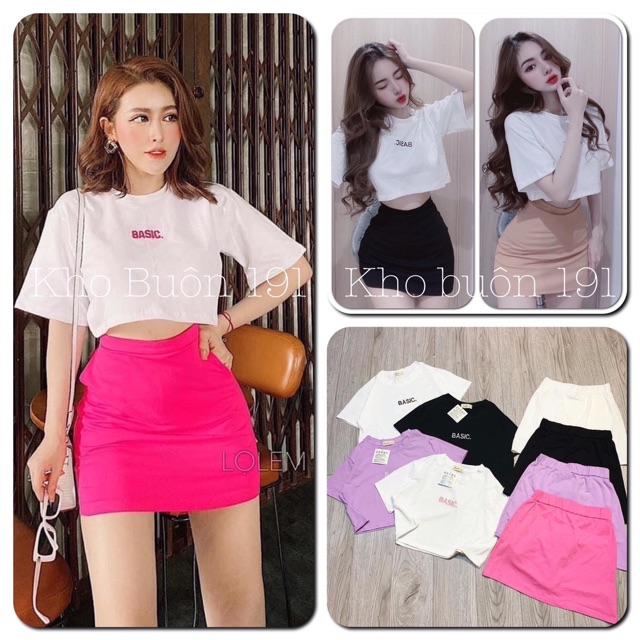 Set Áo Croptop Thêu Basic + Chân Váy A Ngắn  - SD06
