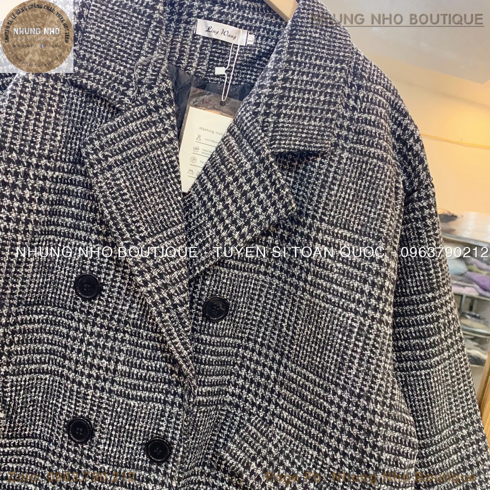 Áo dạ cổ Vest Blazer kẻ tiêu 4 khuy hàng Quảng Châu Nhung Nhớ A2502N Nhung Nhớ