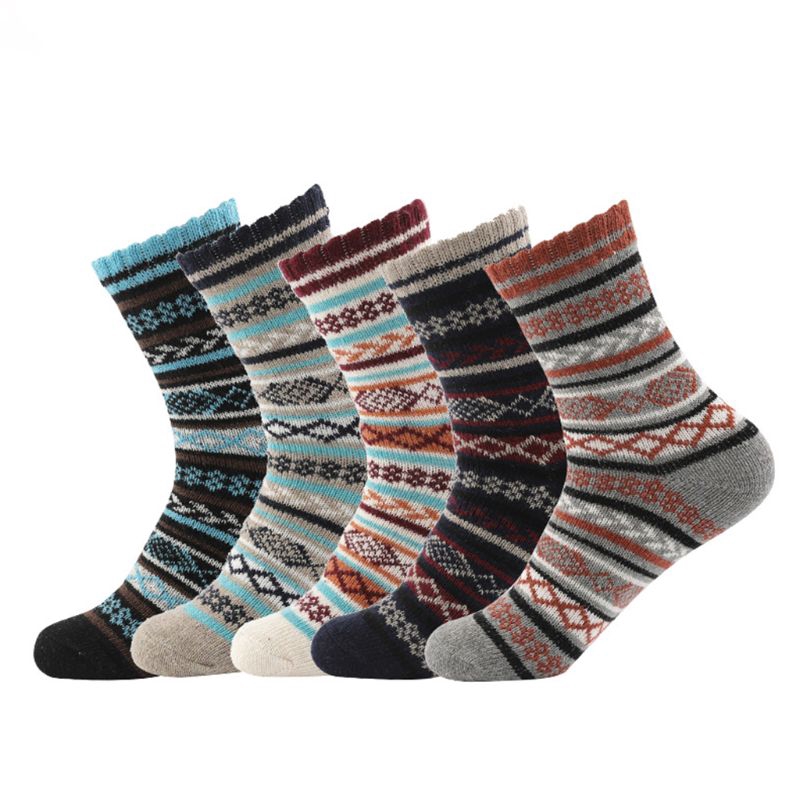 HAN❀ 5Pair Mens Wool Cashmere Socks Warm Winter Thick  Vintage Stripe Male Sock