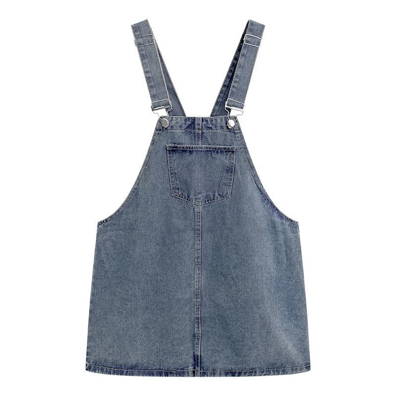 Đầm Yếm denim Lưng Cao Dáng Rộng Phong Cách Hàn Quốc Cổ Điển Thời Trang Cho Nữ