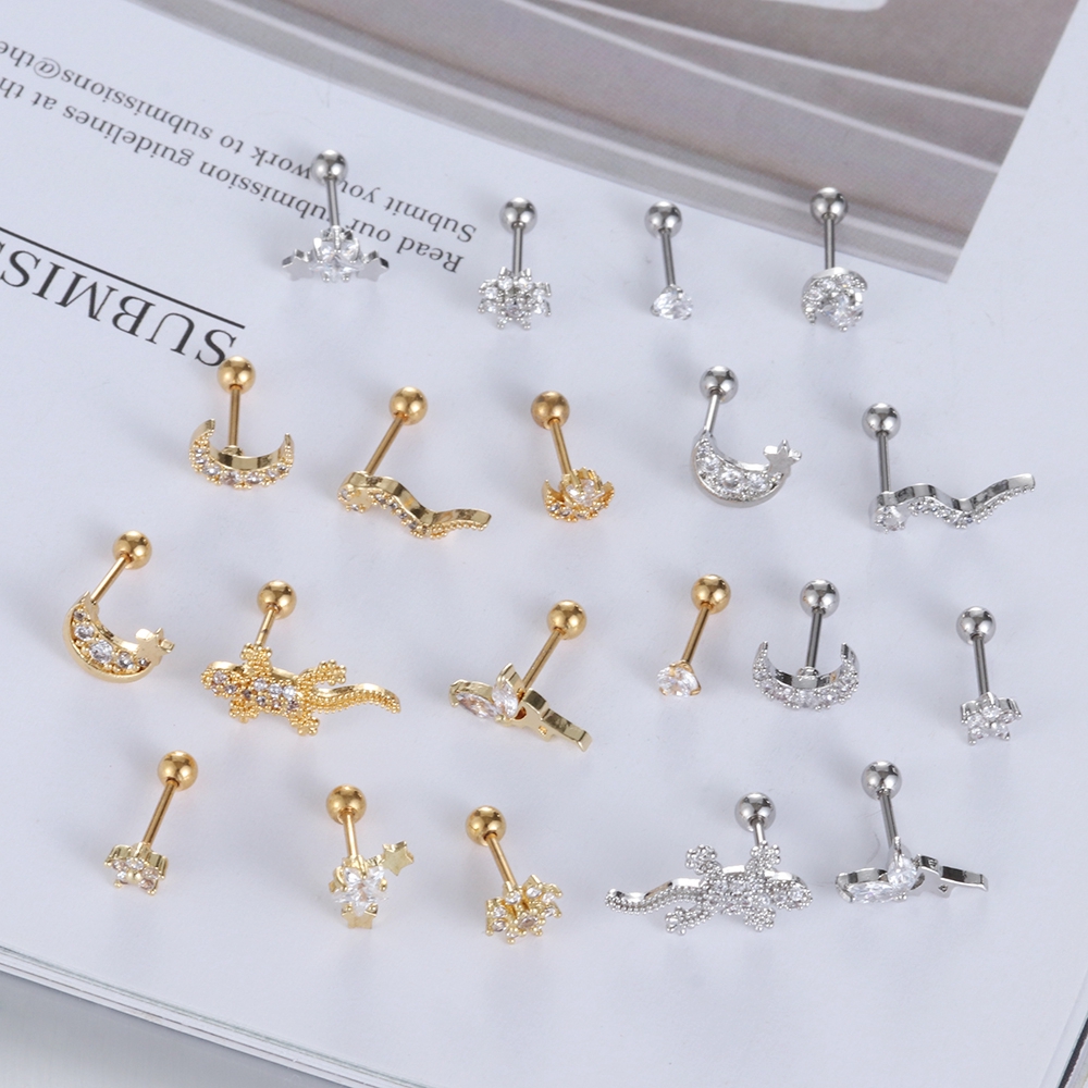 CACTU 1PC Jewelry Snake Helix Piercing Gecko Lizard Moon Star Flower Cartilage Ear Stud