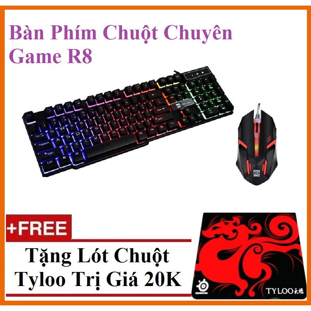 Bàn phím Chuôt Chơi Game R8 1822 - 1602 Led Màu Chính hãng + Tặng Lót Tyloo