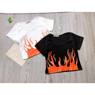 Áo thun croptop in hình ngọn lửa rực lửa TTPK0042