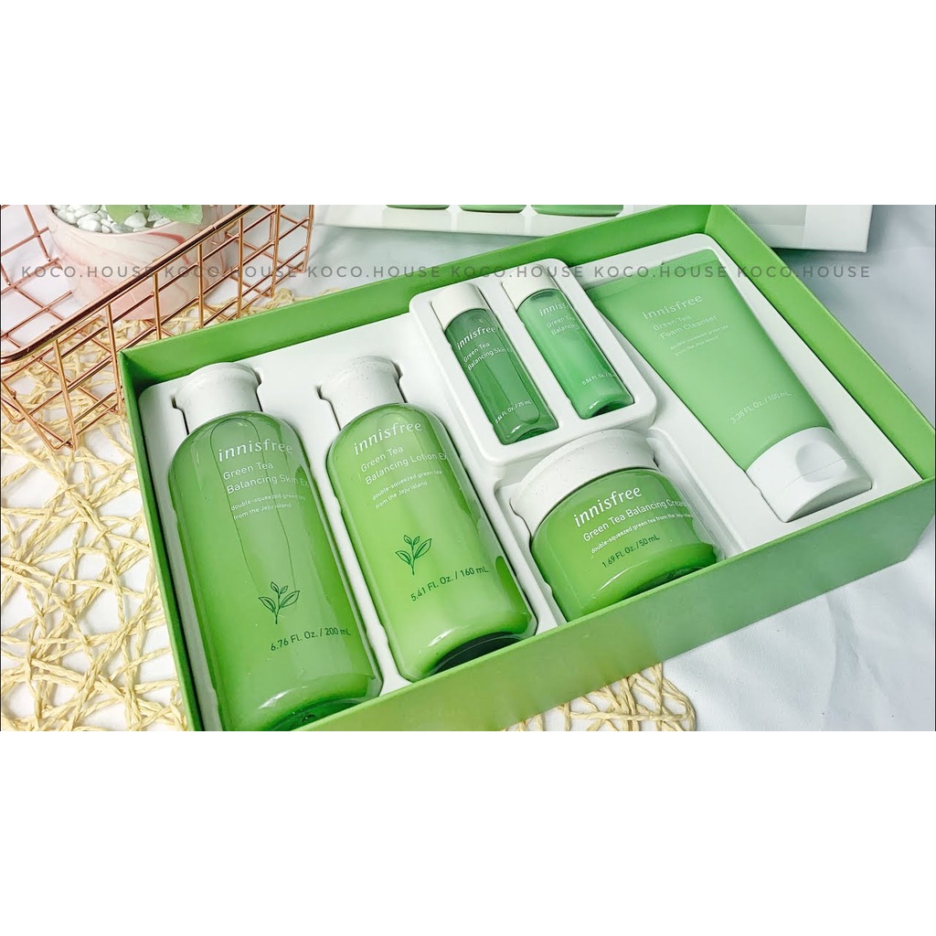 Bộ dưỡng da trà xanh Innisfree 6 món dưỡng trắng, mềm mịn - Hàn Quốc