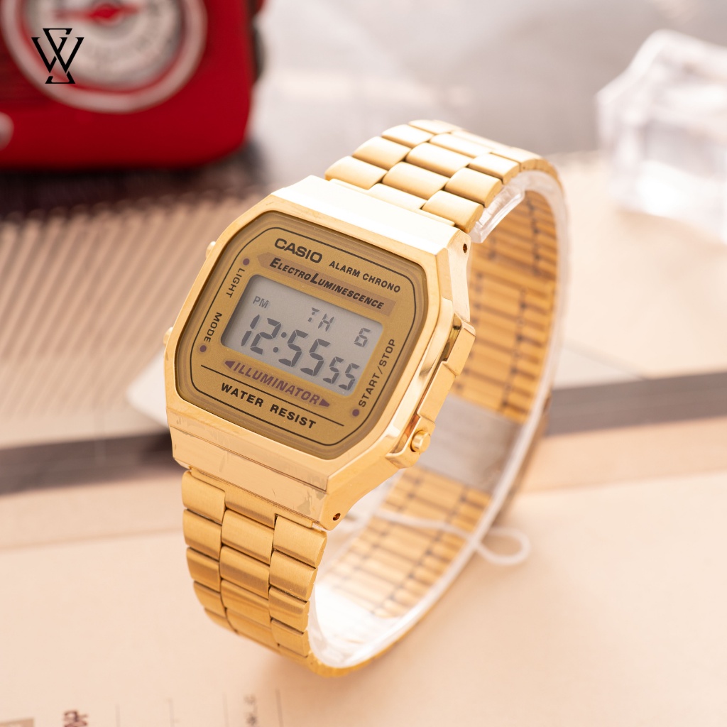 Đồng Hồ Điện Tử Nữ Casio WATCHSTORE A168WG-9WDF Thiết Kế Mặt Kính Nhựa 36mm, Dây Đeo Kim Loại, Vỏ Thép Không Gỉ