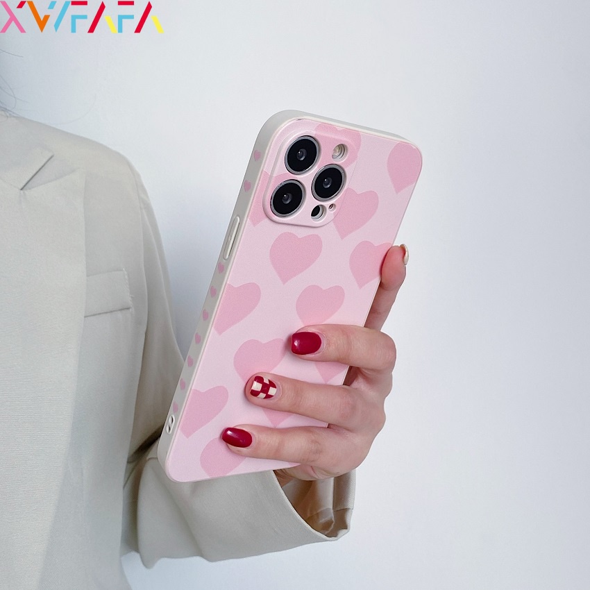 Ốp Điện Thoại Silicon Mềm Màu Hồng In Hình Trái Tim Cho iPhone 13 12 Mini 11 Pro Max XS X XR 8 7 6 6S Plus SE 2020
