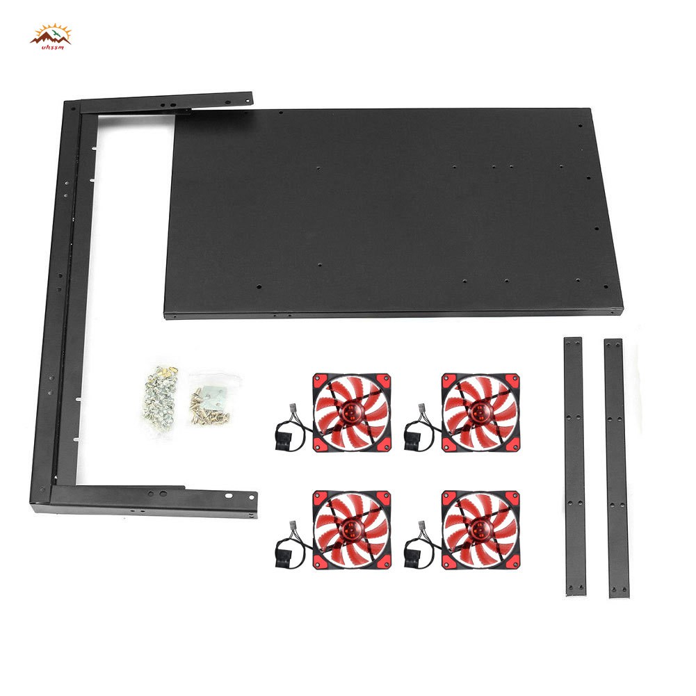 Khung Nhôm Đựng 6 Gpu + 4 Quạt Tản Nhiệt Cho Máy Đào Bitcoin Eth Zec / Bitcoin