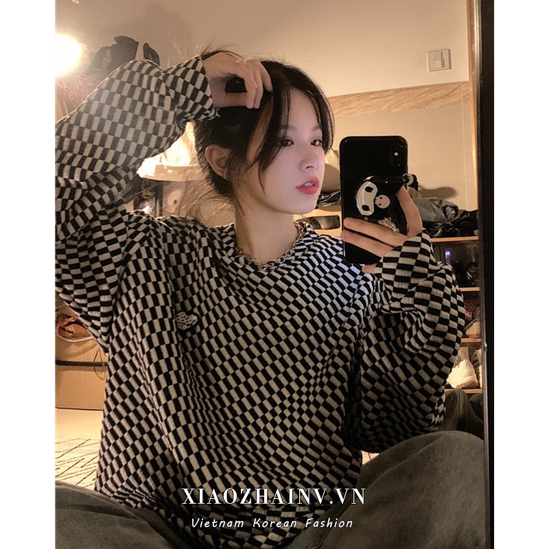 Xiaozhainv Áo Sweater Tay Dài Dáng Rộng Kẻ Sọc Kiểu Vintage Thời Trang Hàn Quốc Dành Cho Nữ