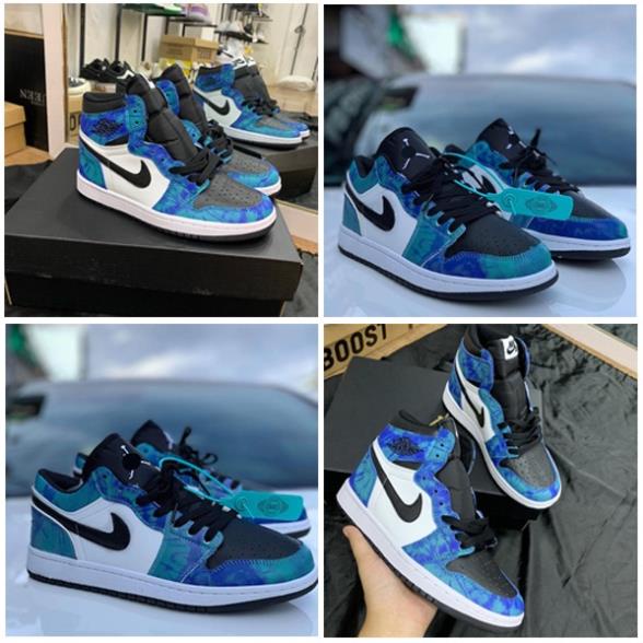 Giày thể thao air Jordan 1 Retro high tie dye, Giày Jodan 1 xanh nước biển cổ cao nam nữ cực chất Full Bill