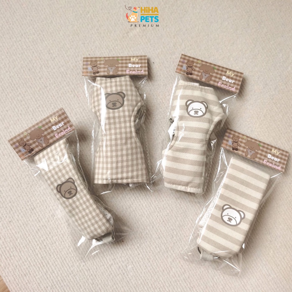 Dây Dắt Chó Mèo Đi Dạo Hình Gấu Chất Liệu Bông Nguyên Thuỷ Gồm Có Yếm Kèm Dây Dắt Thú Cưng Hàn Quốc Premium Hiha Pets.