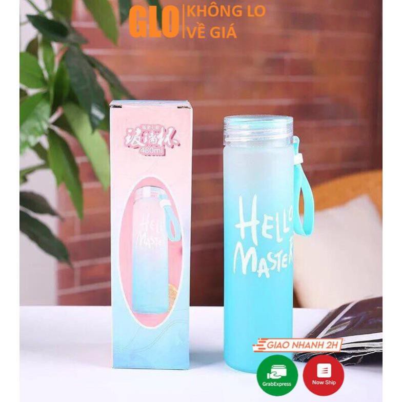 Bình Thủy Tinh Đựng Nước Dây Xách Hello Master 400ml (giao màu ngẫu nhiên)