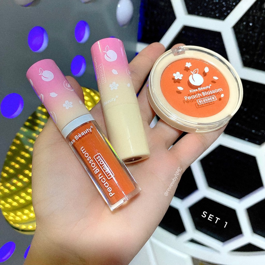 Set 3 món: son thỏi, son kem và má hồng của Kiss Beauty Peach Blossom make up | BigBuy360 - bigbuy360.vn