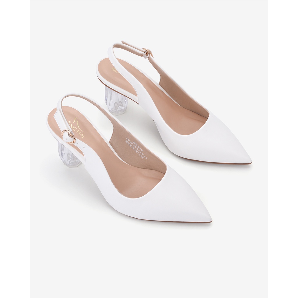 Giày cao gót nữ Đông Hải thiết kế Slingback mũi nhọn sành điệu đính gót kim cương cao 7cm - G81I8