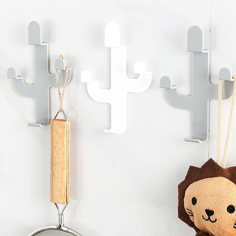 Set 2 Móc Treo Đồ Dán Tường Hình Cây Xương Rồng Xinh Xắn