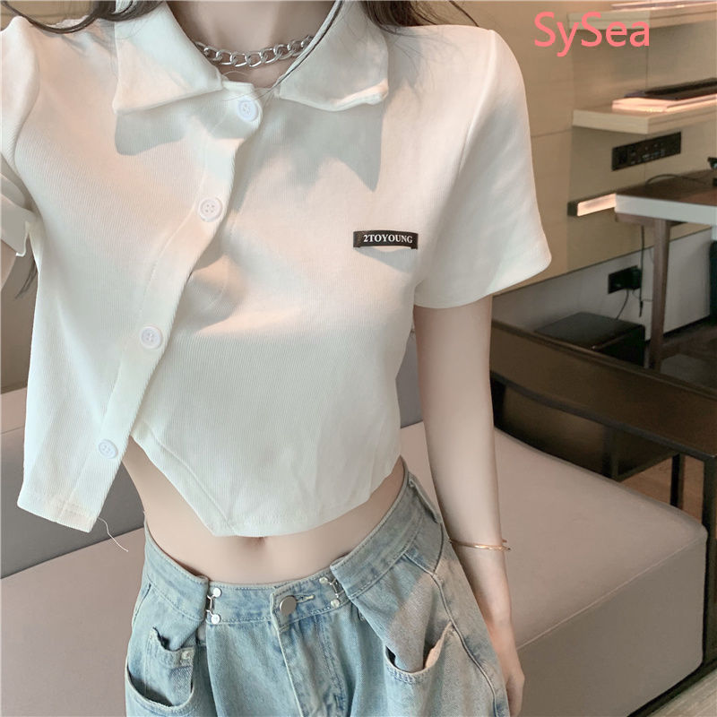 Áo croptop kiểu không đối xứng phong cách hè nữ tính