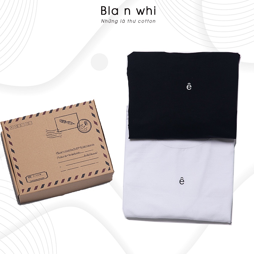 [Mã LT50 giảm 50K đơn 150K] Áo thun cotton chữ "ê" BNW dáng Unisex form rộng phông trơn 2 màu đen trắng cho nam và nữ