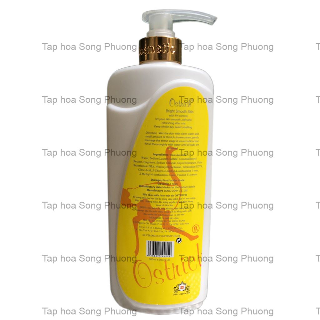 Sữa tắm nước hoa Ostrich 2 in 1 Perfume Shower Cream Smooth Skin sáng mịn da chai 900ml