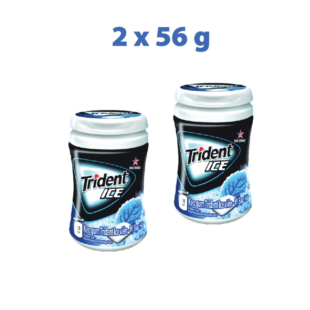 Combo 2 Hộp 40 Viên Kẹo Cao Su TRIDENT Ice Vị Bạc Hà 2x56g