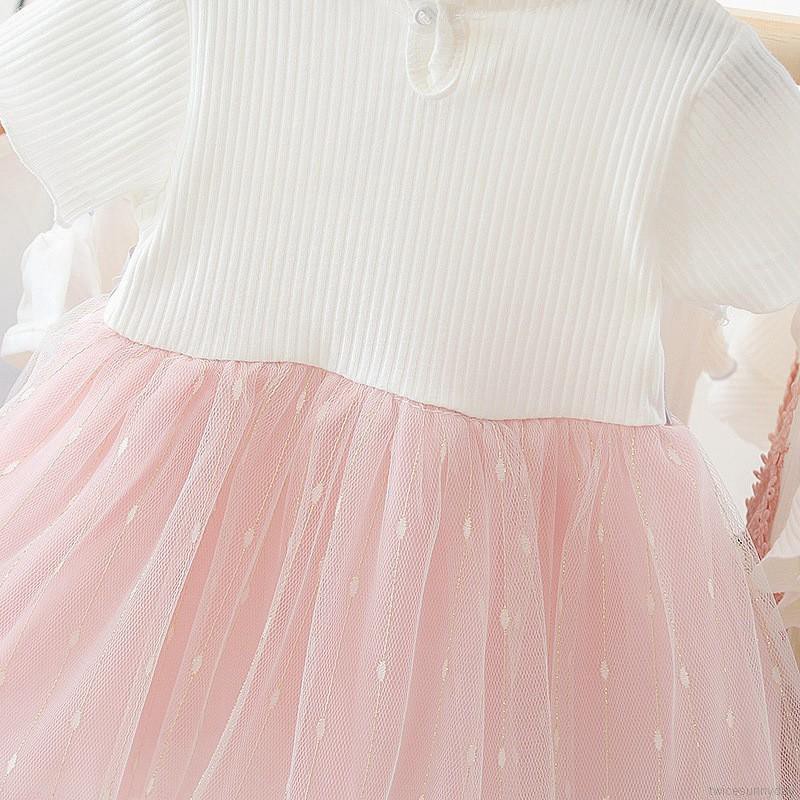 [NHẬP KIDTET hoàn 15% xu đơn 150k] ☀ sunny ღ Đầm xòe cotton phối lưới dễ thương ngắn tay đáng yêu cho bé gái