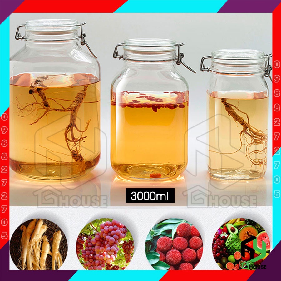 ITALY-Lọ thủy tinh, Hũ thủy tinh nắp cài FIDO - Bormioli Rocco - 3L - Siêu kín hơi - Glass jar with airtight lid
